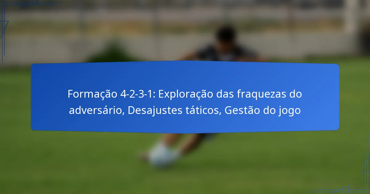 Formação 4-2-3-1: Exploração das fraquezas do adversário, Desajustes táticos, Gestão do jogo